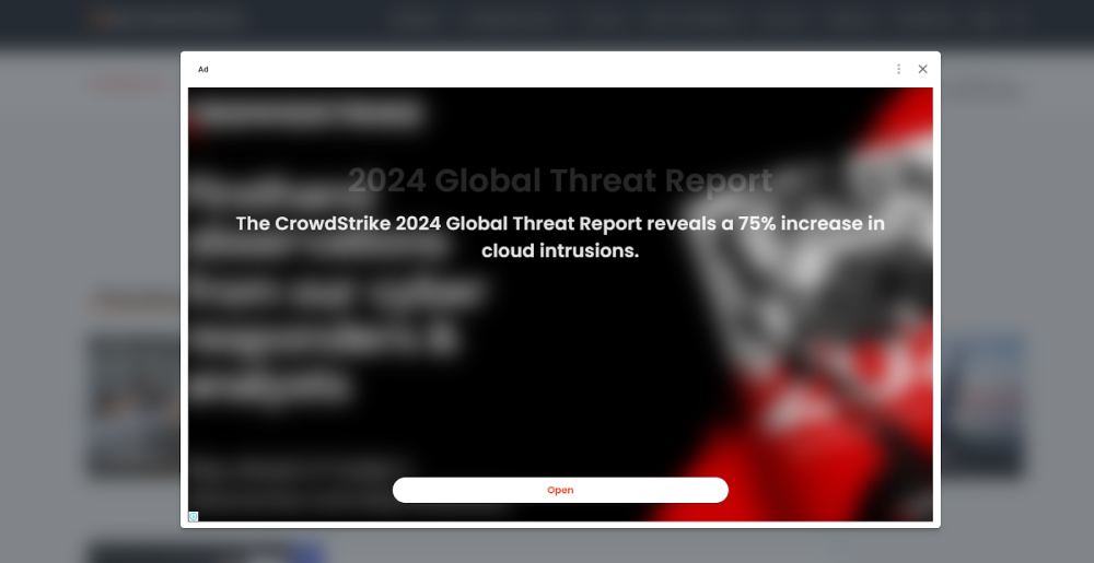 A pop-up ad example on the website