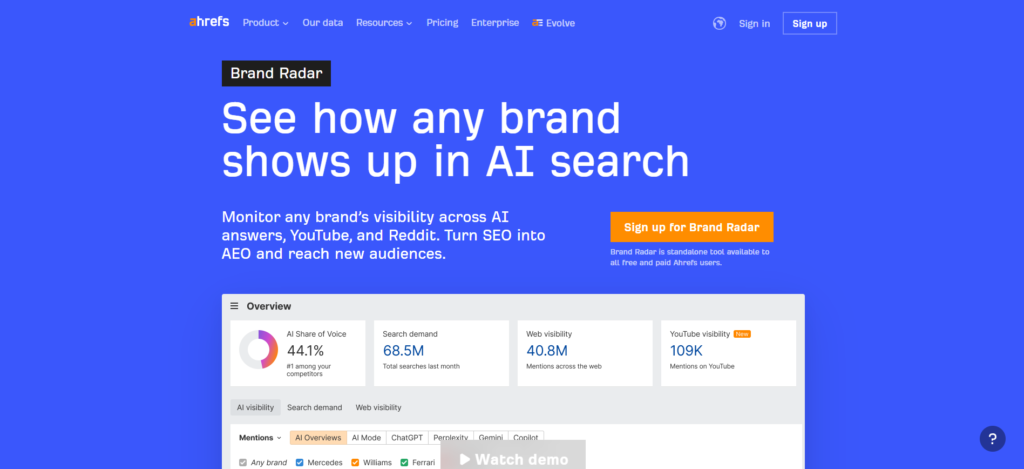 Ahrefs Brand Radar AI Homepage