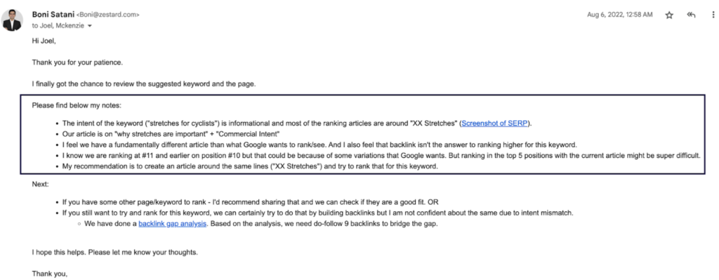 Boni satani keyword analysis email reply