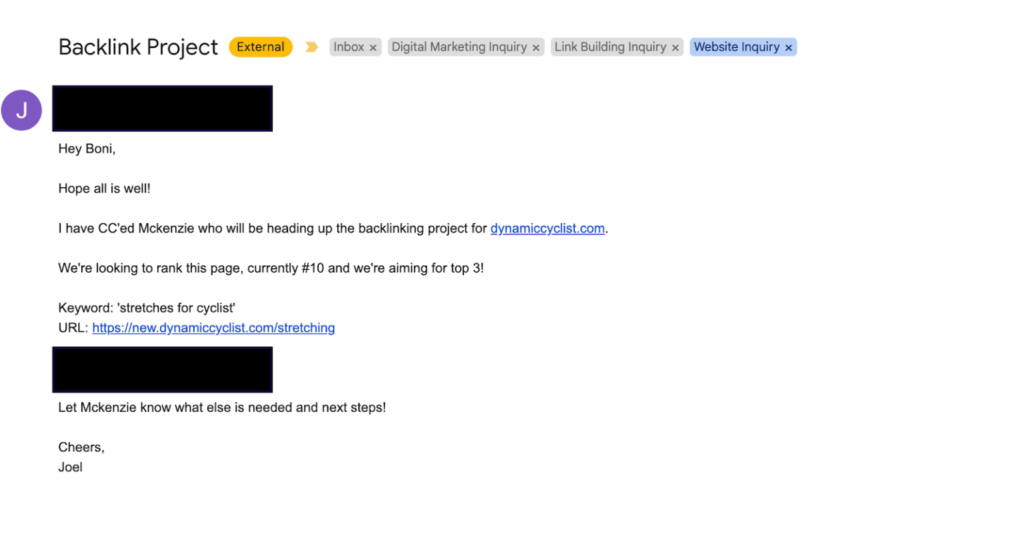 Dynamiccyclist backlink project email