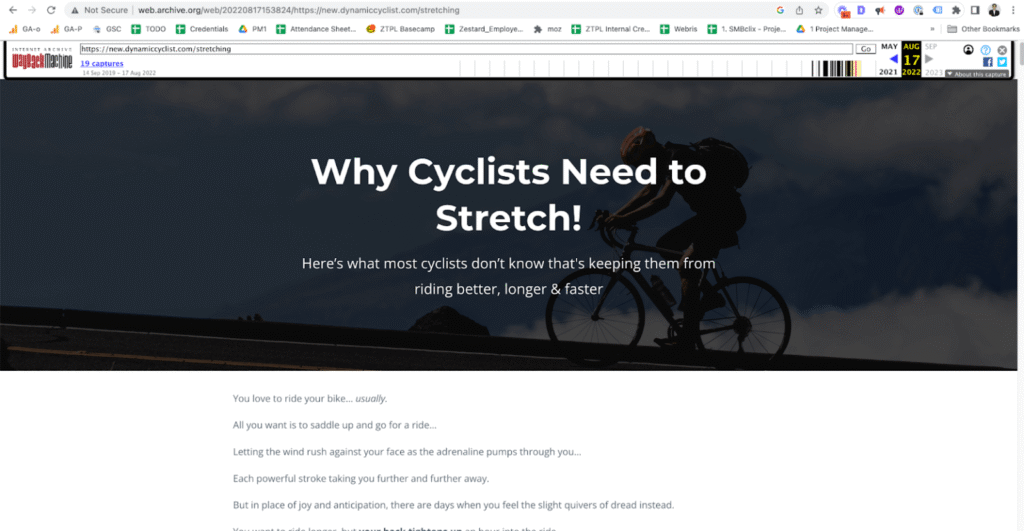 Wayback Machine archive of dynamiccyclist blog why cyclists need to stretch
