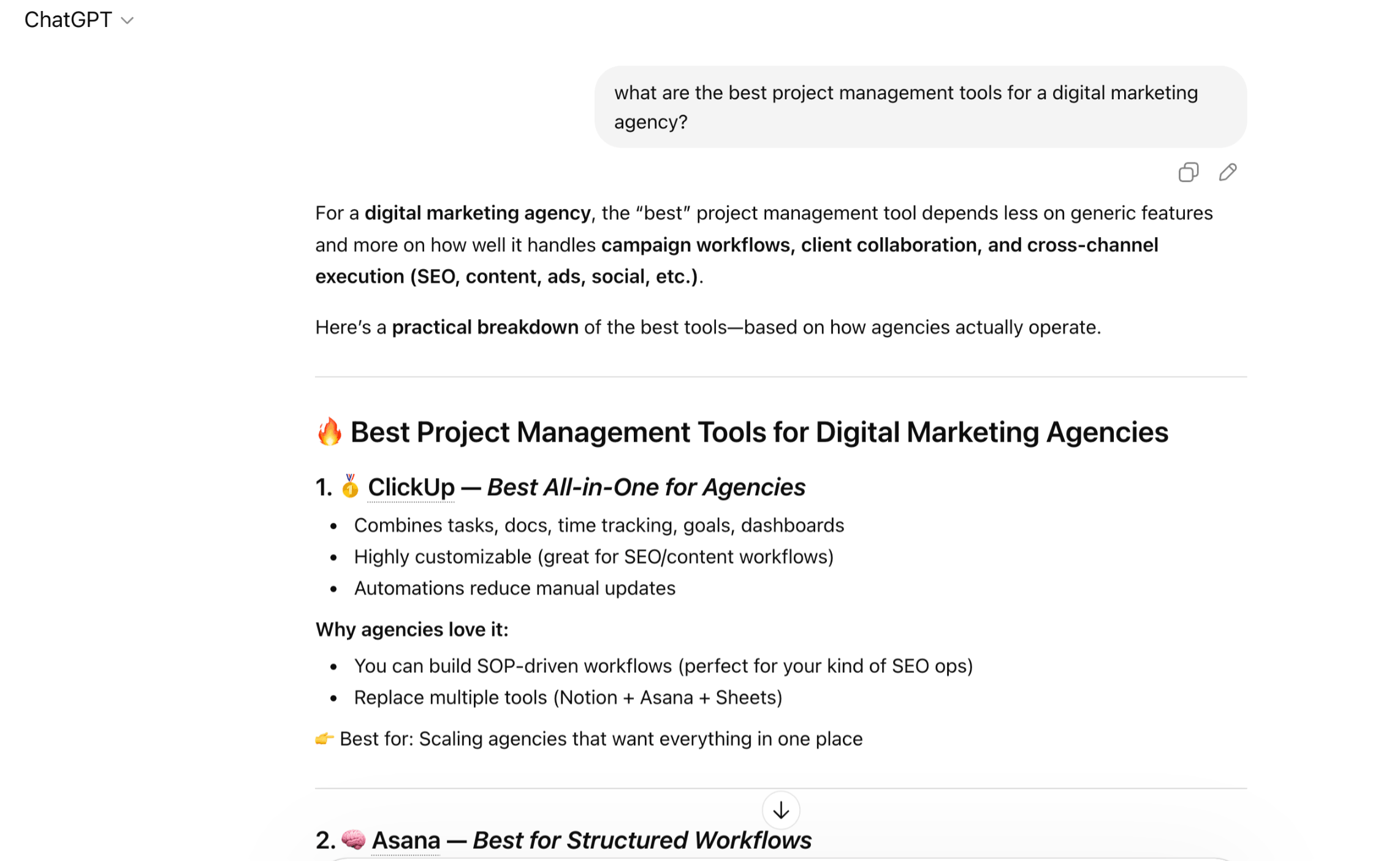 AI Chatbot Response Listing Project Management Tools for Marketing Agencies